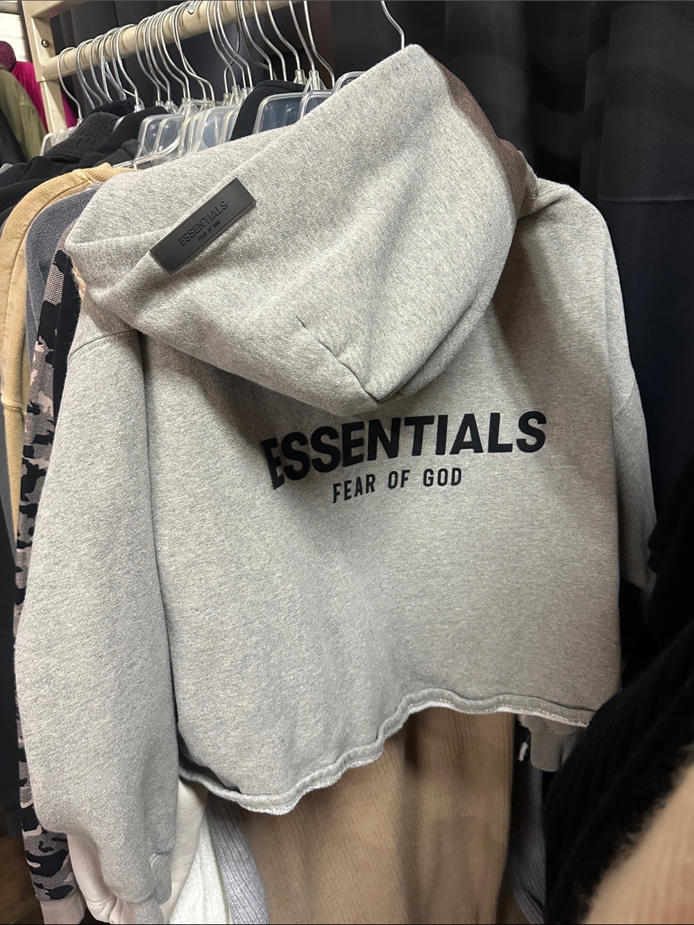 Essentials Fear of God Crop Hoodie Sweater - gray S